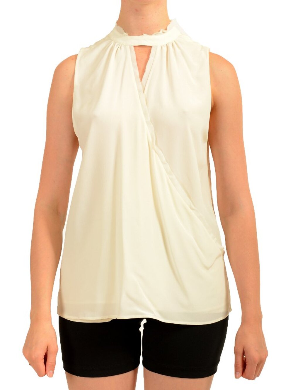 Hugo Boss Women's Ivory Silk Halter Sleeveless Blouse Top US S IT 40
